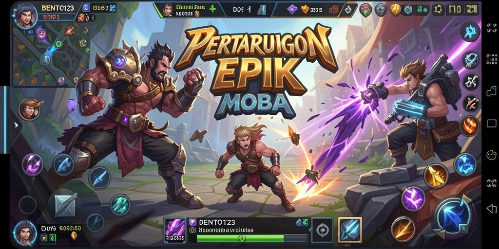 Screenshot BENTO123 menampilkan pertarungan seru di arena MOBA.
