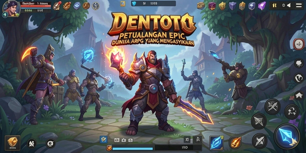 Screenshot DENTOTO menampilkan aksi intens gameplay ARPG yang penuh warna.