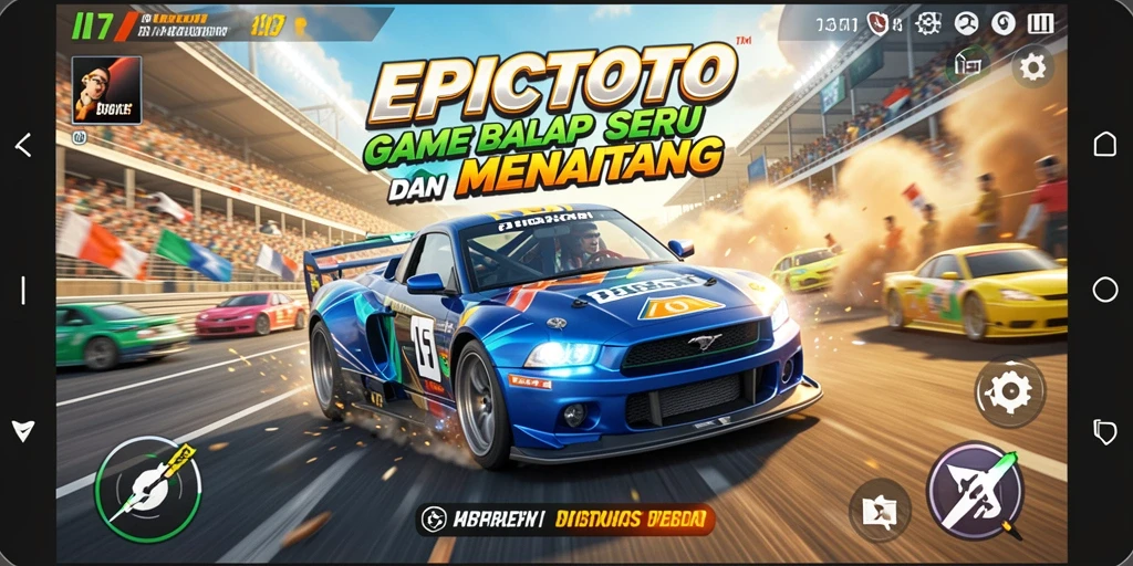 Tampilan gameplay seru dalam EPICTOTO saat balapan dengan teman-teman.