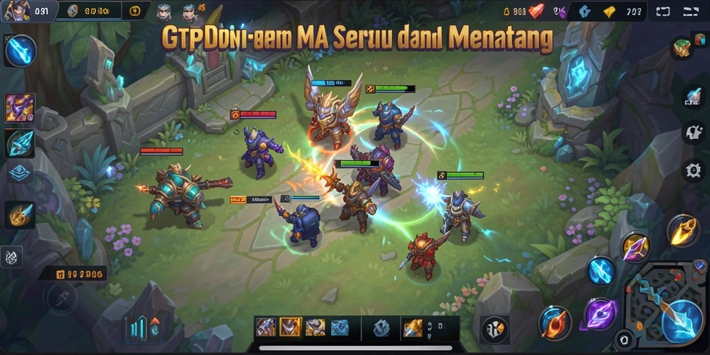 Screenshot GTPIDN menampilkan karakter dalam pertarungan MOBA yang seru.
