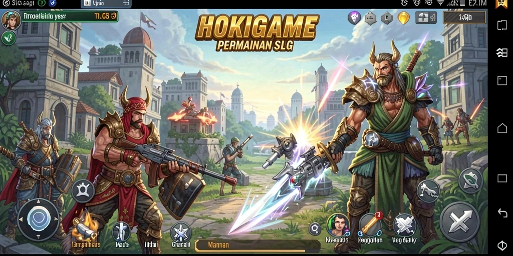 Tampilan gameplay HOKIGAME menampilkan strategi dan pertarungan yang mendebarkan.