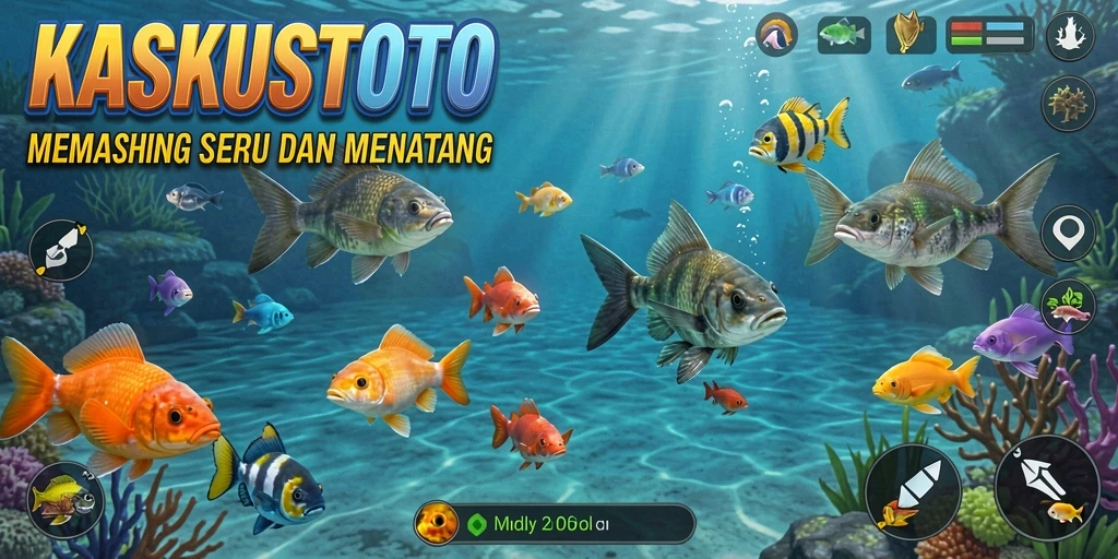 Screenshot gameplay KASKUSTOTO menunjukkan keseruan memancing di lokasi indah.
