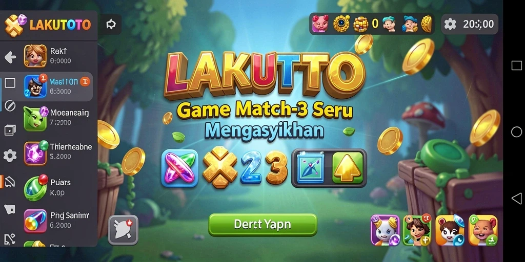 Gameplay seru LAKUTOTO dengan tantangan Match-3 yang mengasyikkan.