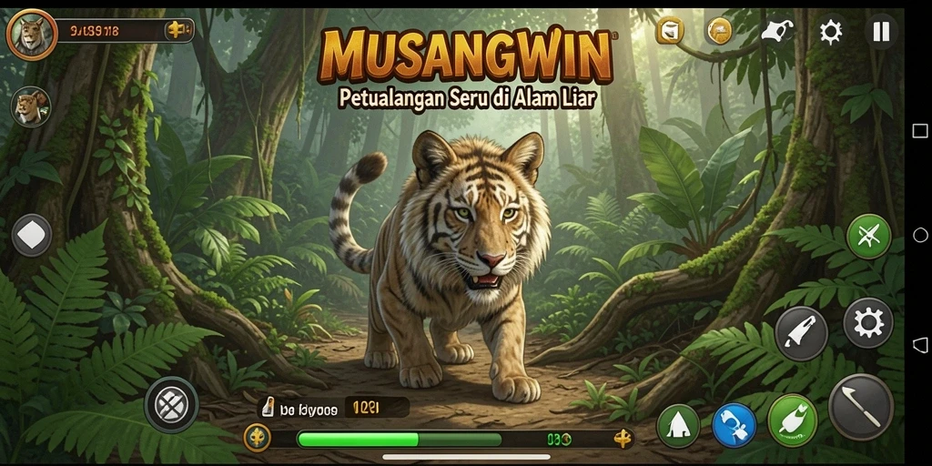 Tampilan gameplay petualangan seru di MUSANGWIN dengan karakter utama beraksi.