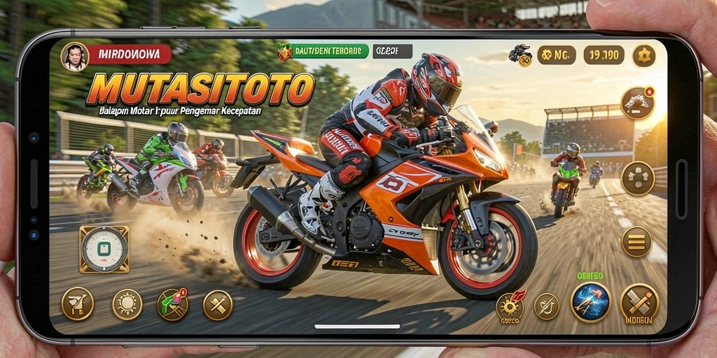 Gameplay mendebarkan dari MUTASITOTO saat balapan motor.
