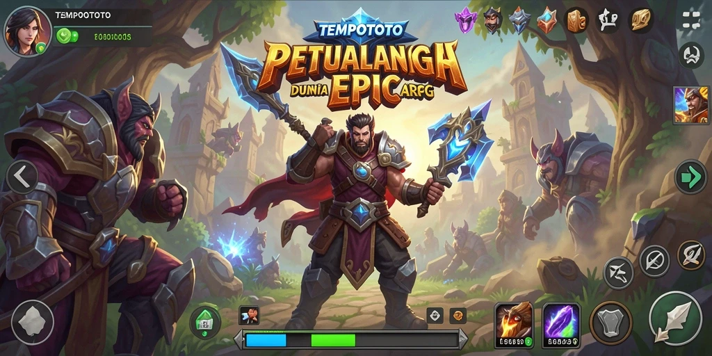 Screenshot utama TEMPOTOTO menampilkan pertempuran epik dalam dunia ARPG.